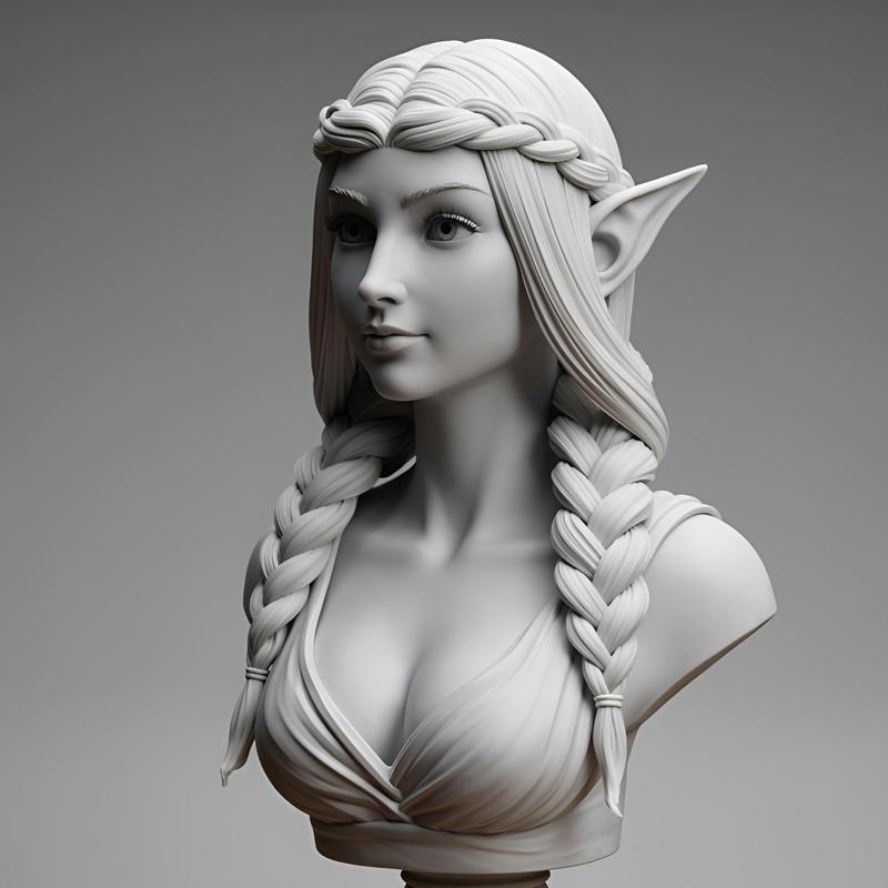 100mm Fantasy Elf Bust: Detailed 3D Printable Portrait