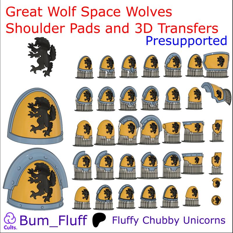 Great Wolf Space Wolves Shoulder Pads and 3D Transfers