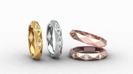 Facet ring with diamonds