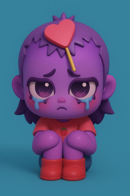Figurine Chibi Fille Triste avec Sucette en Cœur – Modèle 3D à Imprimer
