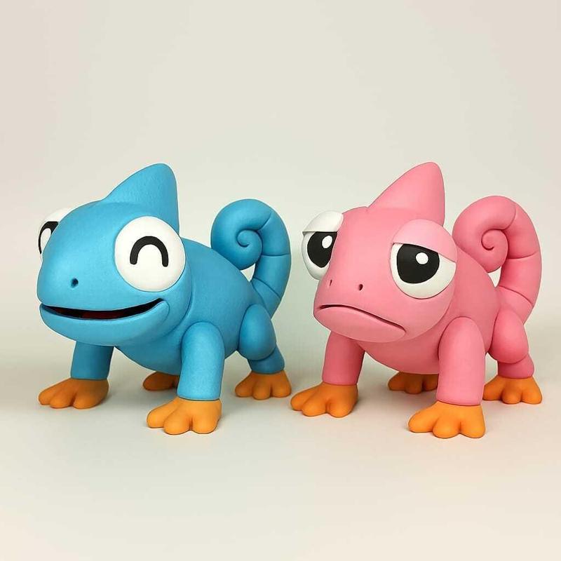 Caméléons Duo – Rire & Réflexion | Figurines Stylisées Segmentées