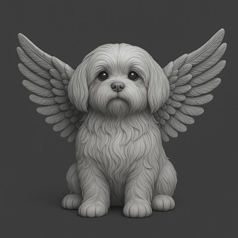 Celestial Maltese Angel Dog – Detailed 3D Printable STL Sculpture with Feathered Wings