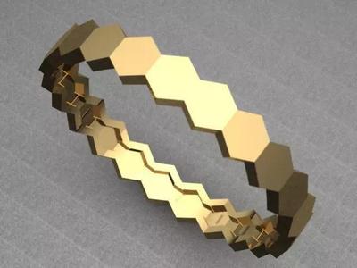 Luxury Hexagon Honeycomb Golden Band Ring