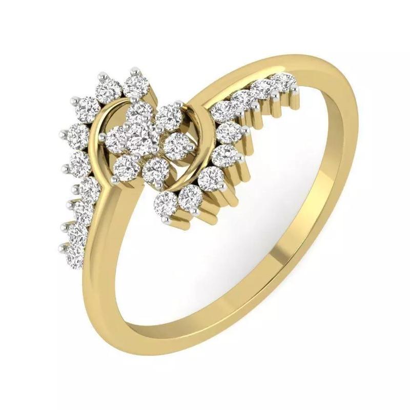 Light Weight Yellow Gold Diamond Ring  -PR-008 DIA