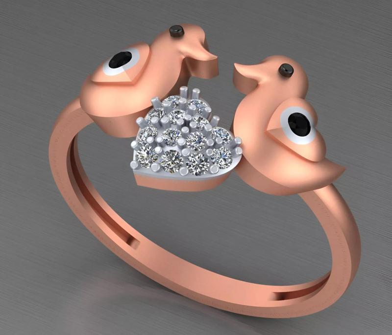 Love Birds Light weight italian  ring 3dm stl renders details