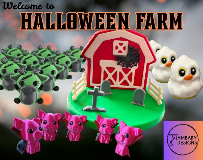 Halloween Farm- Scene, FrankenCow, Vampire Piggy and Ghost Duck!
