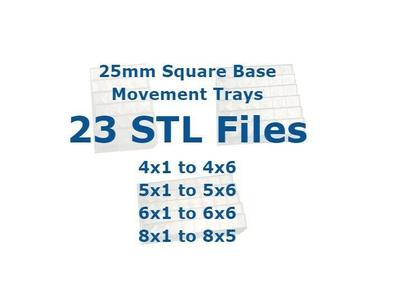 25mm Square Base Movement Trays - 23 STL files