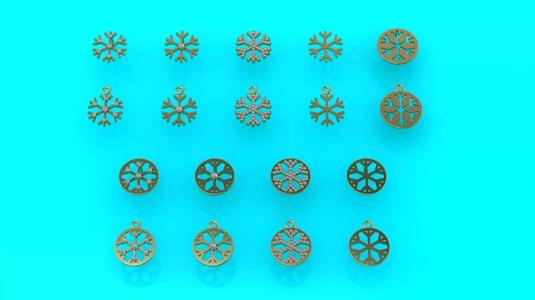 Snowflake 9 stud earrings plus 9 pendants