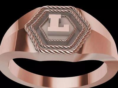 l Alphabet hexagon signet ring stl verified
