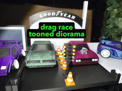 drag race module for tooned cars diorama shelf