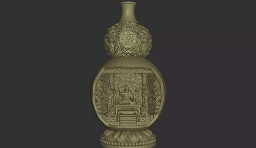 Miniature Guan Yu Shrine Inside Gourd