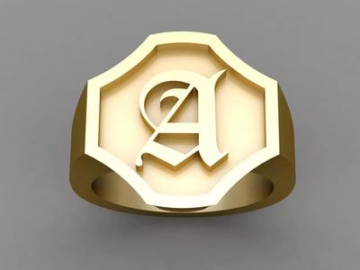 A Letter Solid Gold Signet Ring Monogram Men Ring