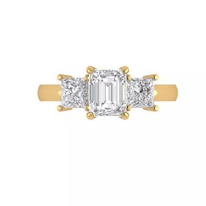 3DM Custom Emerald Cut Three Stone Engagement Ring for Her