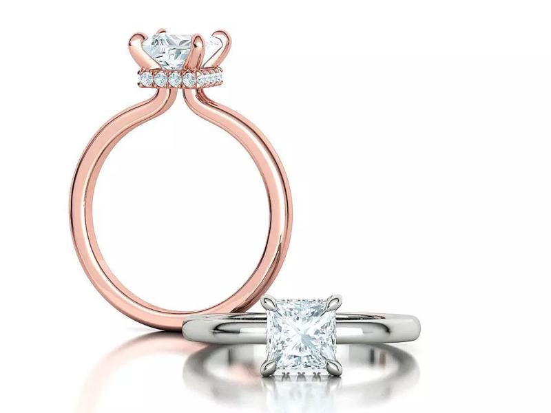 6x6 Princess Solitaire Engagement ring Under Halo 3dmodel