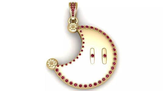 Golden Ruby Crescent Moon Pendant 3D Printable Model