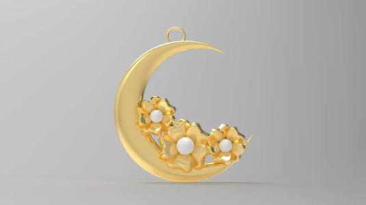 moon and flower shaped pendant embellished with pearls