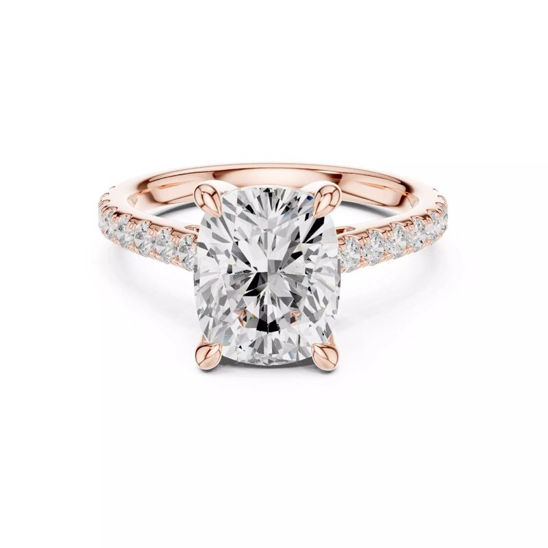 4CT Elongated Cushion Cut Hidden Halo Pave Diamond Ring Video