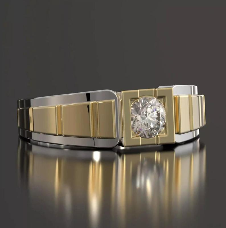 Gents Heavy Dual Tone Solitaire Engagement Ring