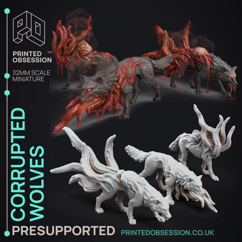 Corrupted Wolves - The Mists of Change - PRESUPPORTED - Illustrated and Stats - 32mm scale