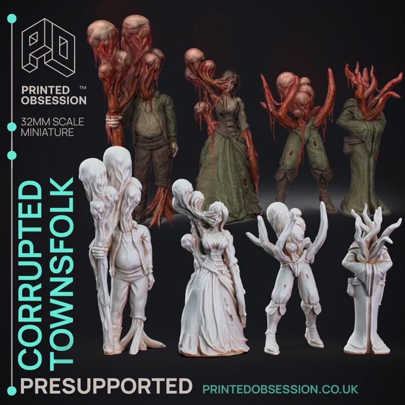 Corrupted Towns Folk - The Mists of Change - PRESUPPORTED - Illustrated and Stats - 32mm scale