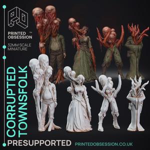 Corrupted Towns Folk - The Mists of Change - PRESUPPORTED - Illustrated and Stats - 32mm scale