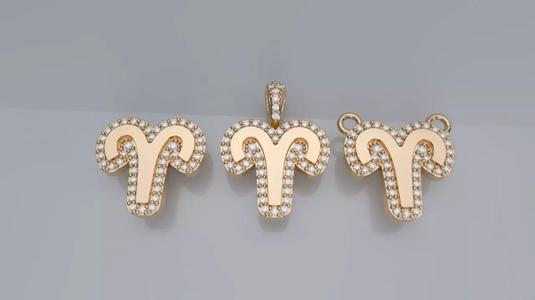 Zodiac Sign Pendant v3 - Diamond Border - Aries Pendant