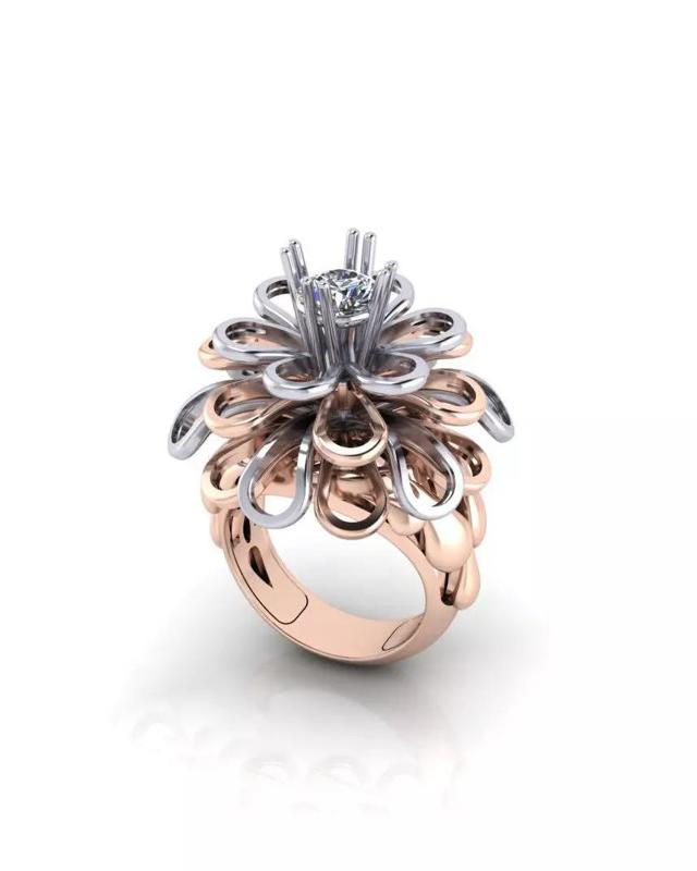 high jewelry ring flower shape round diamond 3 paces