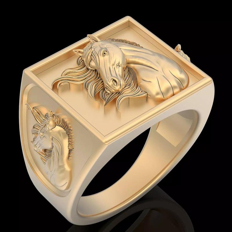 Horse ring silver gold sterling printable jewelry 3D model