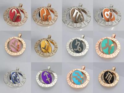 Zodiac Sign Pendants - Spinning Center - 12 Pendant Bundle 3D Model Collection