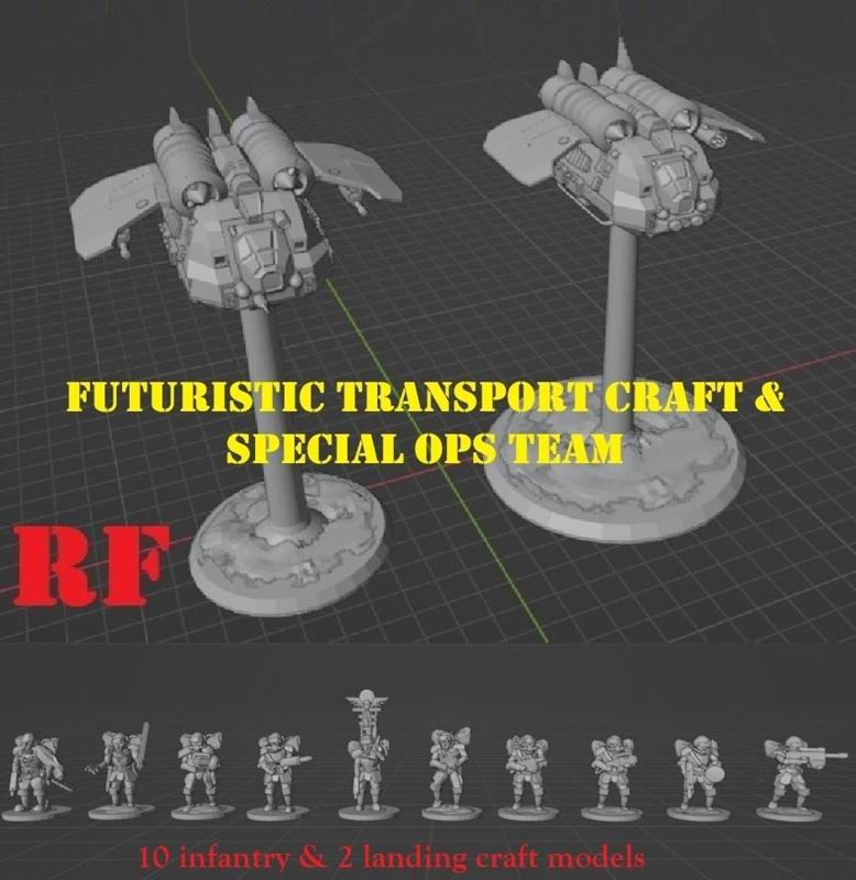 futuristic light transport craft & ops team (6mm-8mm)