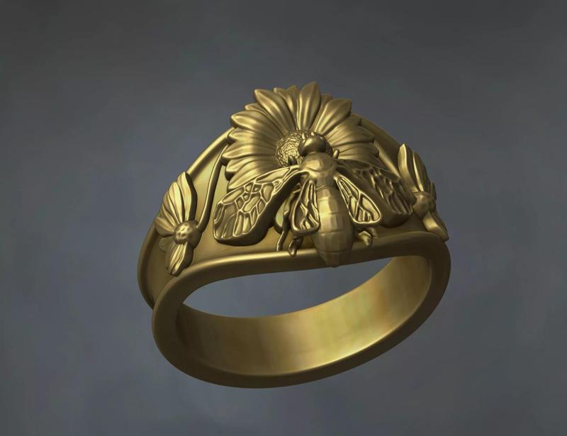 Bee jewelry ring on sunflower