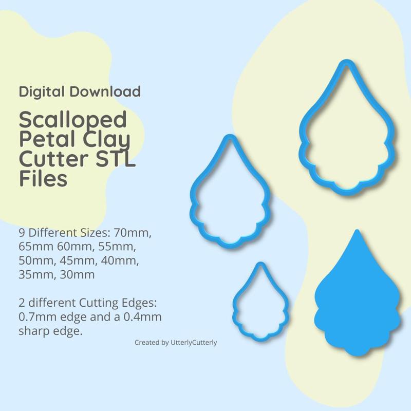 Scalloped Petal Clay Cutter - STL Digital File Download- 9 sizes and 2 Cutter Versions