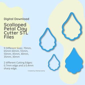 Scalloped Petal Clay Cutter - STL Digital File Download- 9 sizes and 2 Cutter Versions