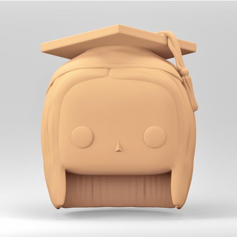 A female head in a POP style. Student girl wearing graduation hat. WH_8-11