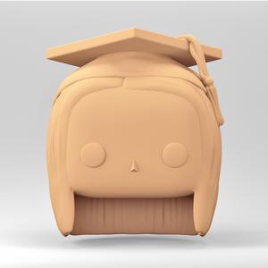 A female head in a POP style. Student girl wearing graduation hat. WH_8-11