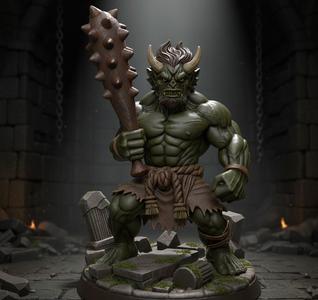 Ogre Warrior 3D Model Solid STL File Fantasy Monster Statue Ready for Printing Without Supports