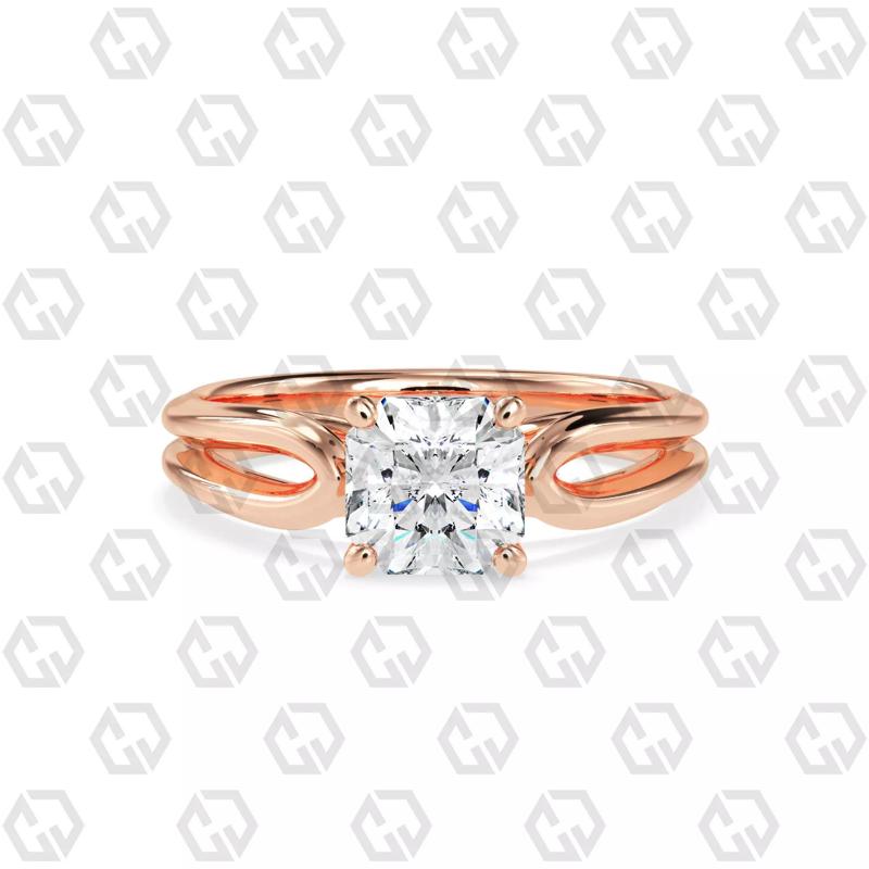 Ring 230 Radiant shape split shank solitaire ring with Gems
