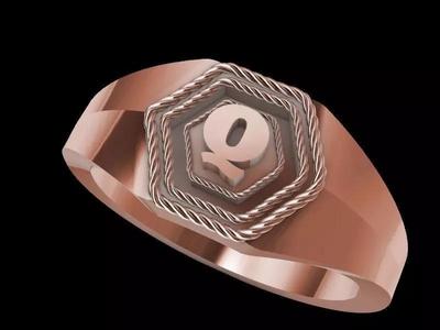 q alphabet hexagon signet ring stl verified