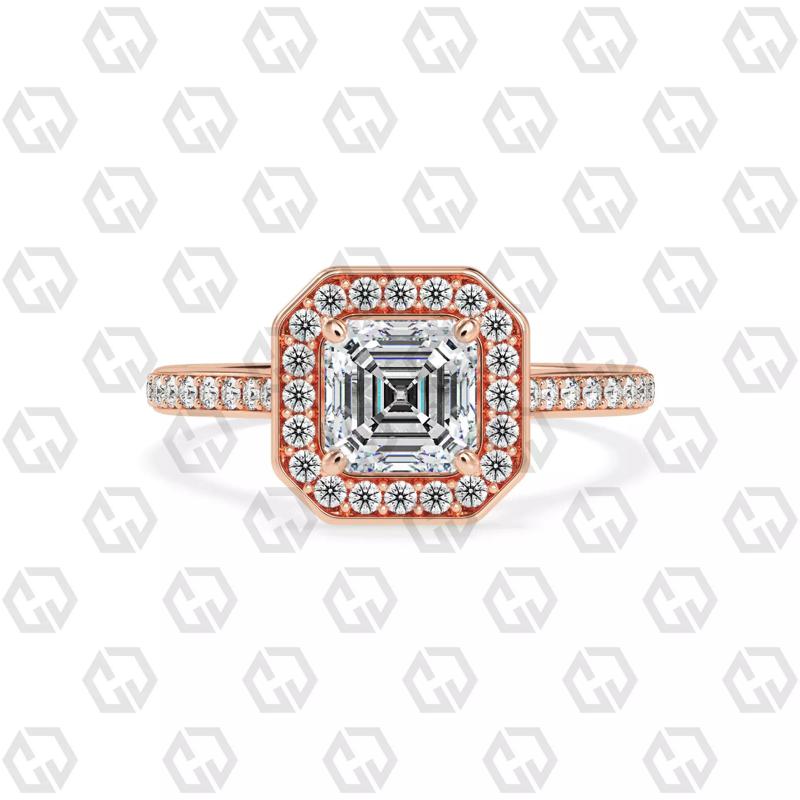 Ring 191 Asscher Shape Cathedral Halo pave set with Gems