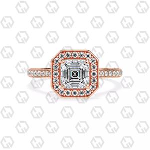 Ring 191 Asscher Shape Cathedral Halo pave set with Gems