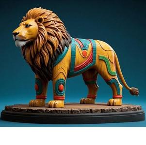 2276 Laughing African Lion with Majestic Mane - Full-Color Totem 3D Model, pug, dachshund, poodle, cat, dog, monkey, zebra, animal, armadillo, lion, fox, faun, pomeranian, troll, platypus, majestic, sculpture, fantasy, crocodile