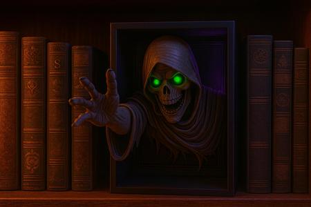 Halloween Book Nook – Grim Reaper with Glowing Eyes Horror Insert