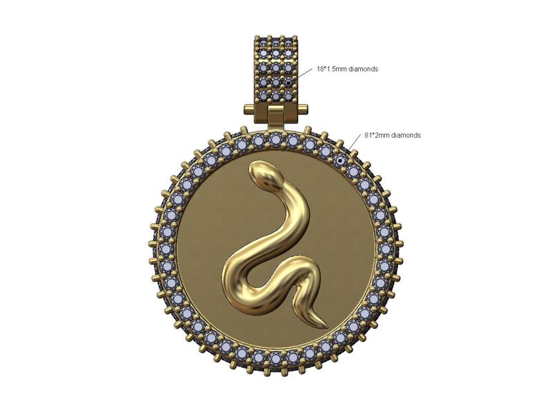 Iced snake diamond pendant with bail 3D print model