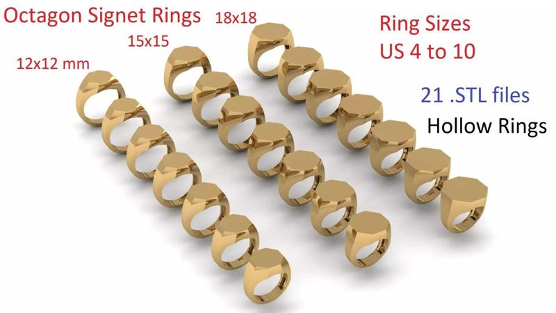 Signet Rings Octagon shape sizes 12 - 15 and 18 mm