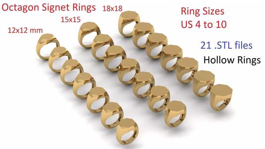 Signet Rings Octagon shape sizes 12 - 15 and 18 mm