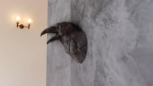 raven crowing head wall stl