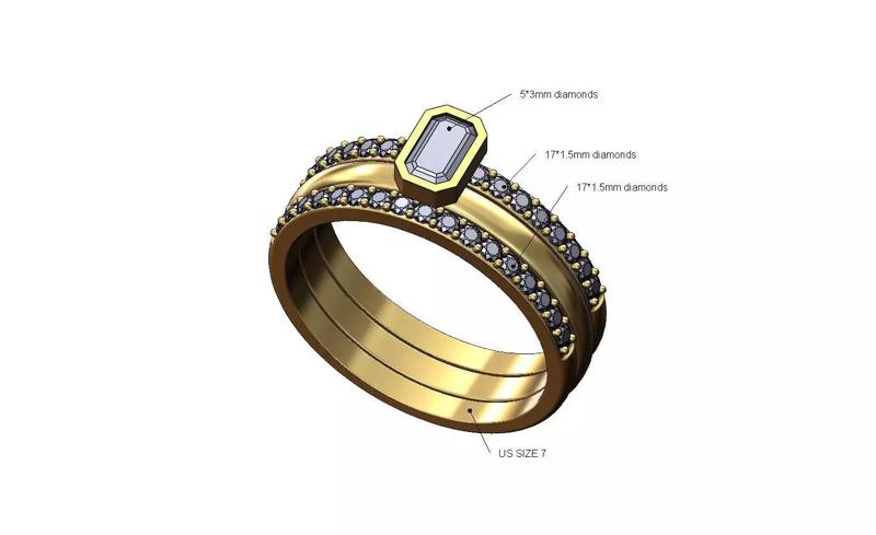 Curved half eternity guards 5x3mm emerald diamond ring US size 7