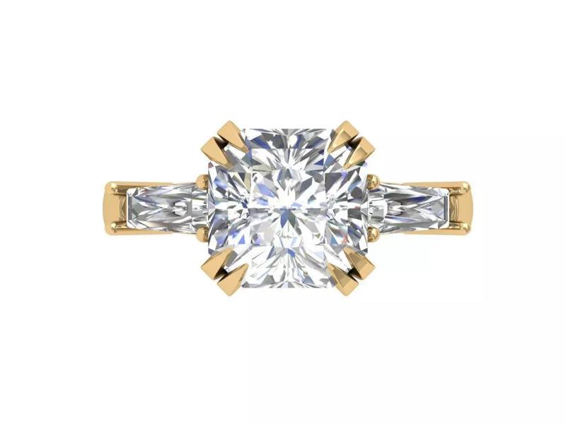 Cushion 3 Stone Solitaire Art deco Ring