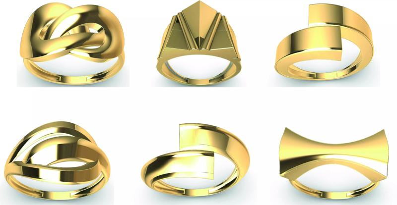 Contemporary Ring Set  6 Unique Designs  Size 60 EU  STL  3DM