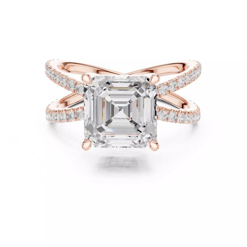 Crossover Asscher Diamond Engagement Wedding Ring 3DM STL Video